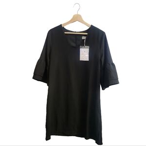 NWT Belongsci Size M Black Wedding Guest Bell Sleeve Shift Mini Dress Classic